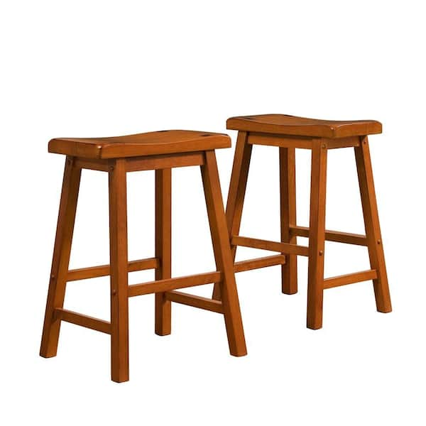 Home Decorators Collection 24 in. H Oak Saddleback Stool (Set of 2) - DISCONTINUED