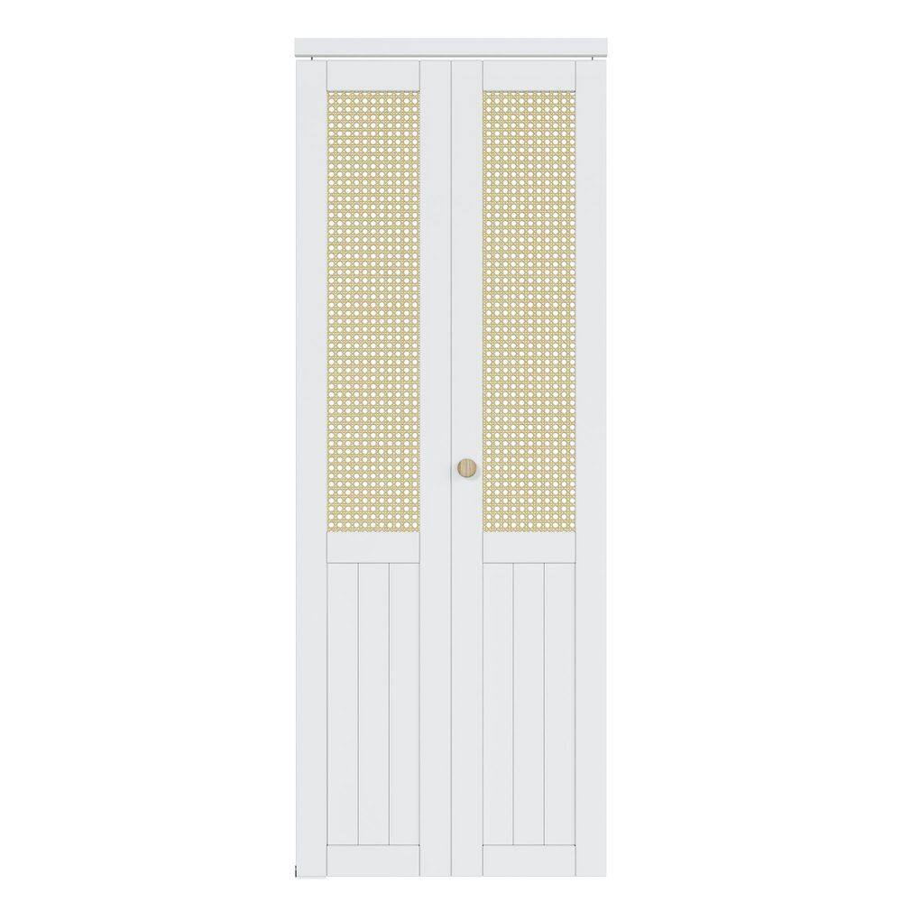 36 in. x 80 in. Imitated Rattan Weaving Paneled and Solid Core White Finished Wood Bi-Fold Door with Hardware price history on PriceWatchPro