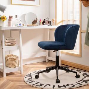 Blue Velvet Home Office Leisure Vanity Chair Armless Adjustable Swivel