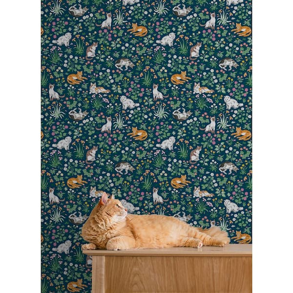 Must Love Cats Indigo Peel and Stick Wallpaper