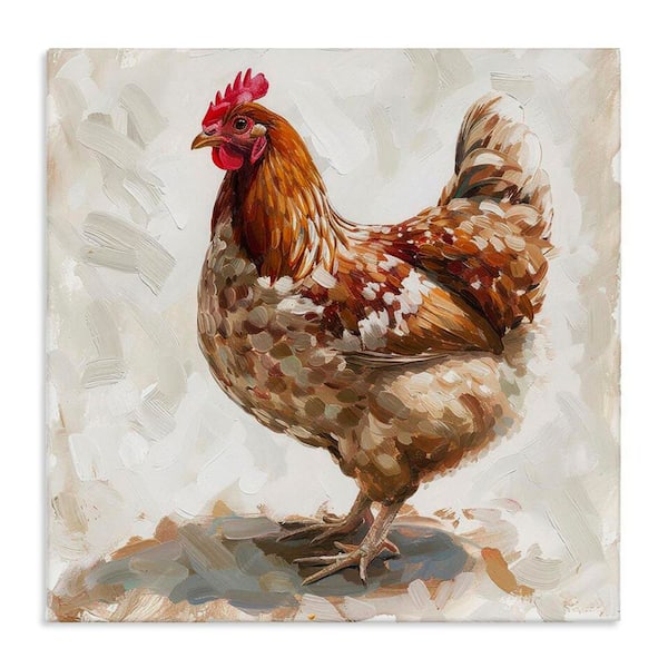 Stupell Industries Neutral Chicken on Beige by LSR Design Studio Unframed Animal Graphic Art Print 24 in. x 24 in.