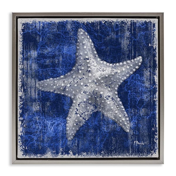 Rustic Indigo Starfish by Paul Brent Gray Floater Frame Coastal Graphic Art Print 18 in. x 18 in.