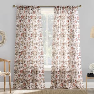 Myra Crushed Voile Scarlet 84 in. L x 51 in. W Sheer Rod Pocket Curtain Panel