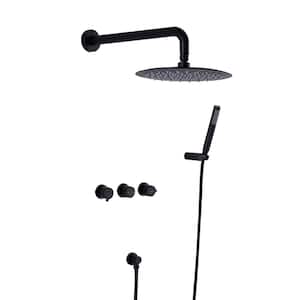 Double Handles 2-Spray Patterns 2 Showerheads Shower Faucet 1.8 GPM with High Pressure Hand Shower in Matte Black