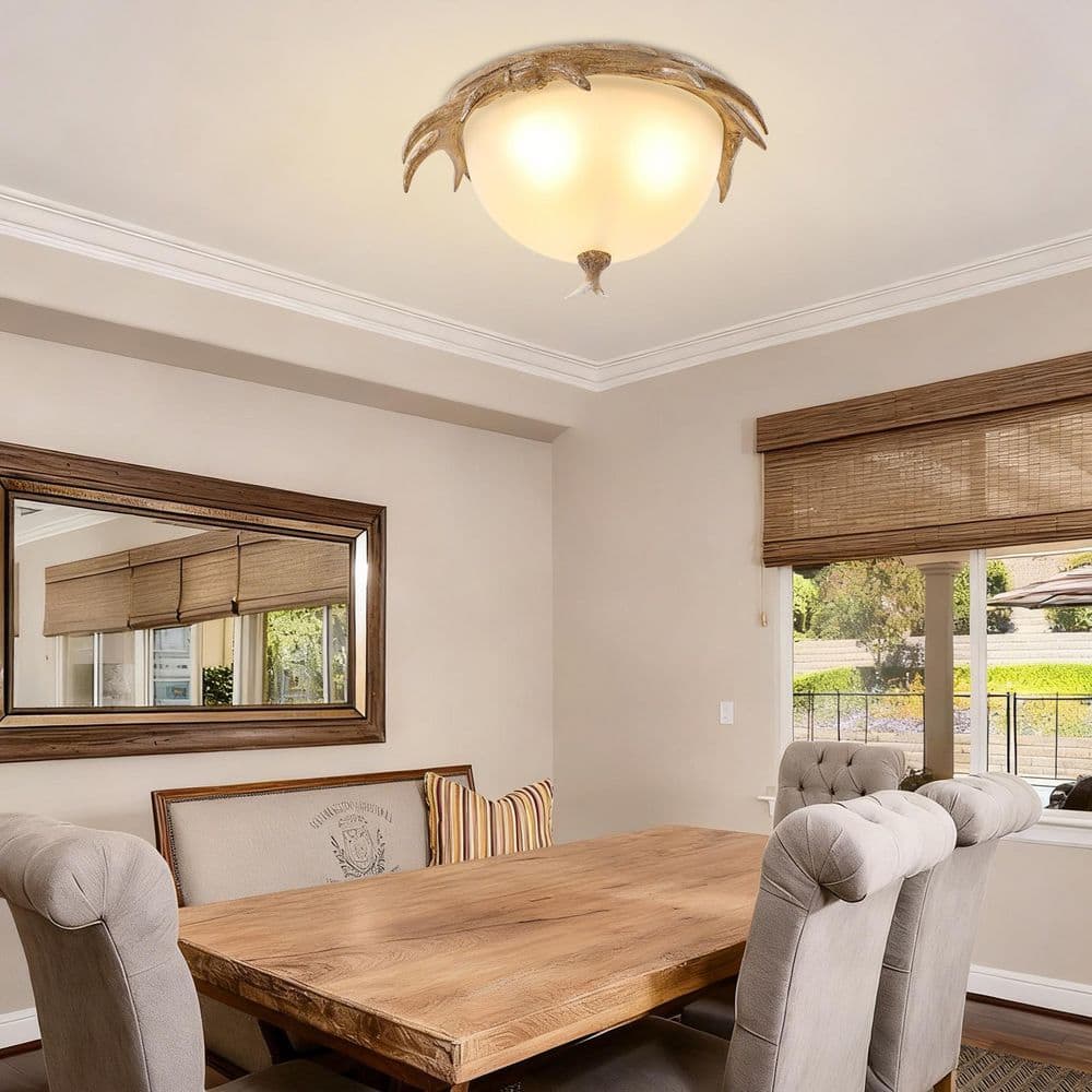 16.53 in. 3-Light Antique White and Brown Antler Flush Mount Ceiling Light for Bedroom Living Room, No Bulbs Included price history on PriceWatchPro