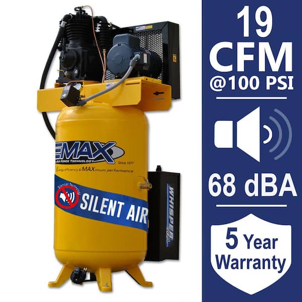 EMAX Industrial PLUS 80 Gal. 5 HP 1-Phase Silent Air Electric Air Compressor with pressure lubricated pump