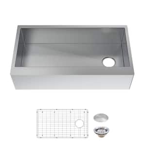 Professional 36 in. Farmhouse/Apron-Front Single Bowl 16 Gauge Stainless Steel Kitchen Sink with Accessories