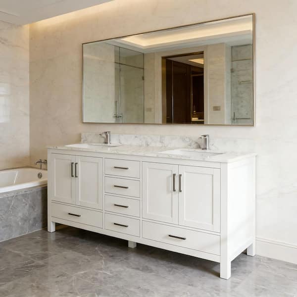 ANGELES HOME 72 in. W x 22 in. D Freestanding White Bath Vanity