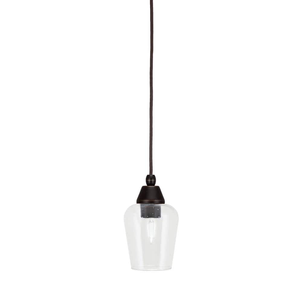 Bryson 5 in. 1-Light Dark Granite Cord Pendant Light with 5 in. Clear Bubbl