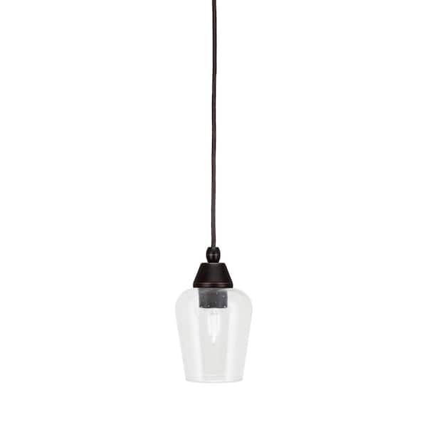 Unbranded Bryson 5 in. 1-Light Dark Granite Cord Pendant Light with 5 in. Clear Bubble Glass Shade, no bulb included