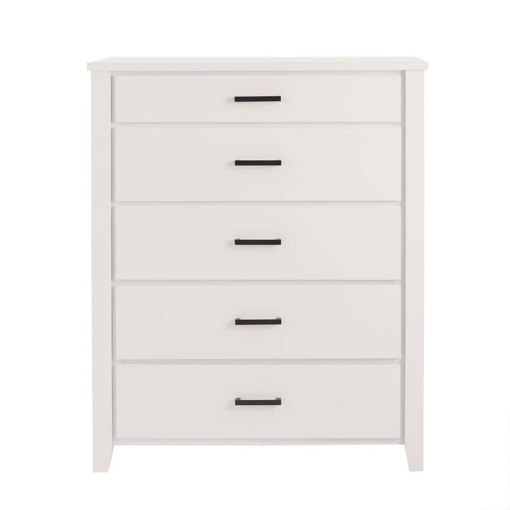 Home Decorators Collection Calden Bright White 5-Drawer Chest of Drawers  (49 in. H x 40 in. W x 20 in. D) Campaign Chest - The Home Depot
