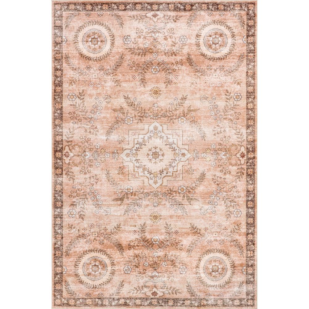 Kirsi Rust and Beige Synthetic Round Washable Area Rug