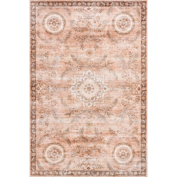 nuLOOM Kirsi Machine Washable Rust 5 ft. x 8 ft. Floral Area Rug