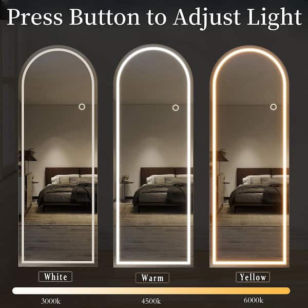 White 26 in. W x 68 in. H Arched Modern LED Full Length Mirror Floor Mirror
