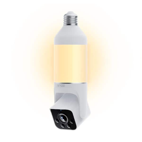 Bulb Cam Plug-In, 2K Wireless HD Security Camera Outdoor Indoor Full Color Day and Night, Dimmable LED Bulb