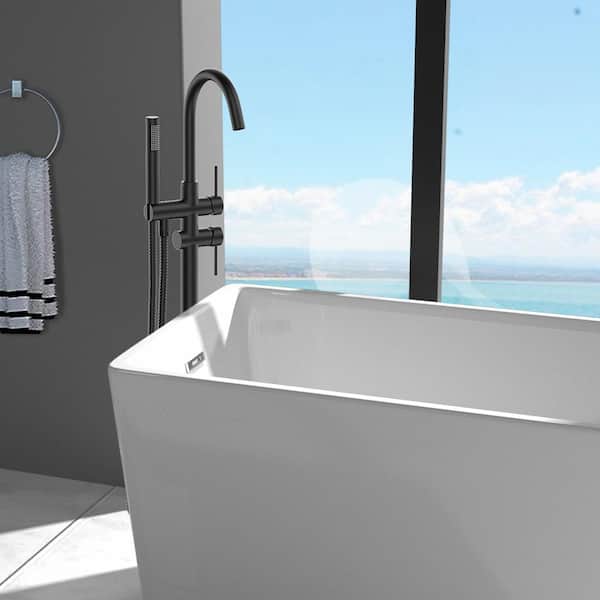 2-Handle Residential Freestanding Bathtub Faucet with Hand Shower in Matte Black