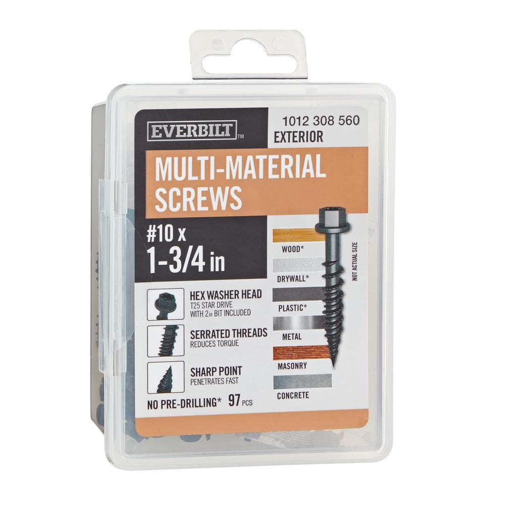 "#10 x 1-3/4 in. Black 6-Lobe Drive Exterior Washer Hex Head Multi-Material Screw 1 lb. - Box (97-Piece)" price history on PriceWatchPro