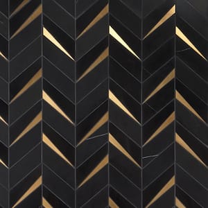 Love Lane Nero 13.3 in. x 10.82 in. Polished Marble and Brass Wall Mosaic Tile (0.99 sq. ft./Each)
