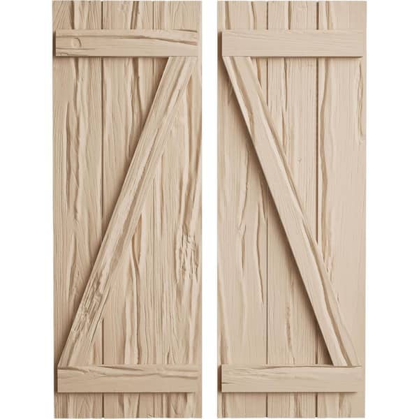 Ekena Millwork 16.5 in. x 48 in. Timberthane Polyurethane 3-Board Joined Board-n-Batten Riverwood Faux Wood Shutters w/Z-Board Pair