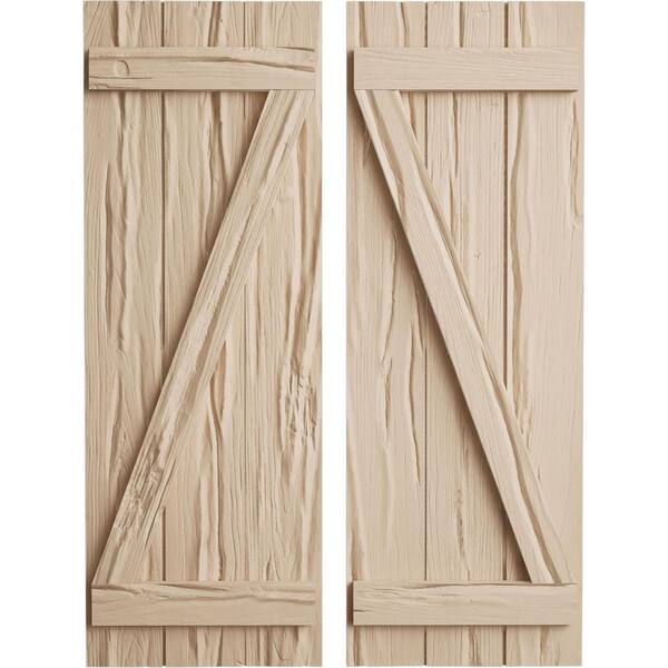 Ekena Millwork 16.5 in. x 74 in. Timberthane Polyurethane 3-Board Joined Board-n-Batten Riverwood Faux Wood Shutters w/Z-Board Pair