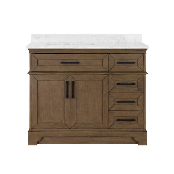 Cherrydale 42 in. Single Sink Almond Latte Bath Vanity with White Engineered Marble Top (Assembled)