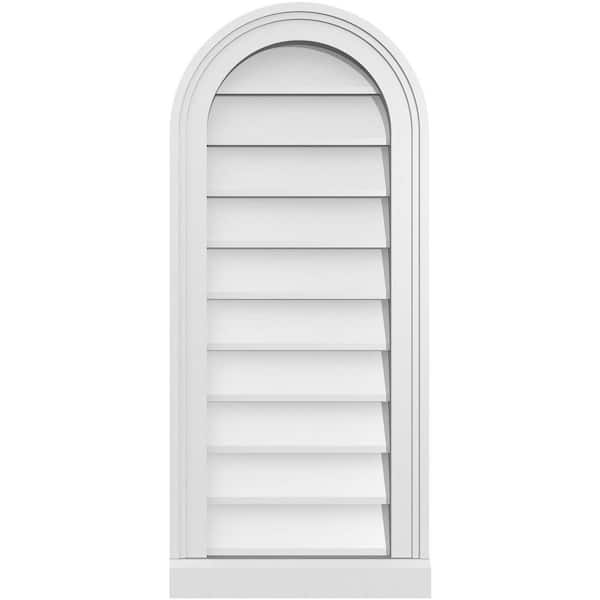 Ekena Millwork 14 in. x 32 in. Round Top Surface Mount PVC Gable Vent: Decorative with Brickmould Sill Frame