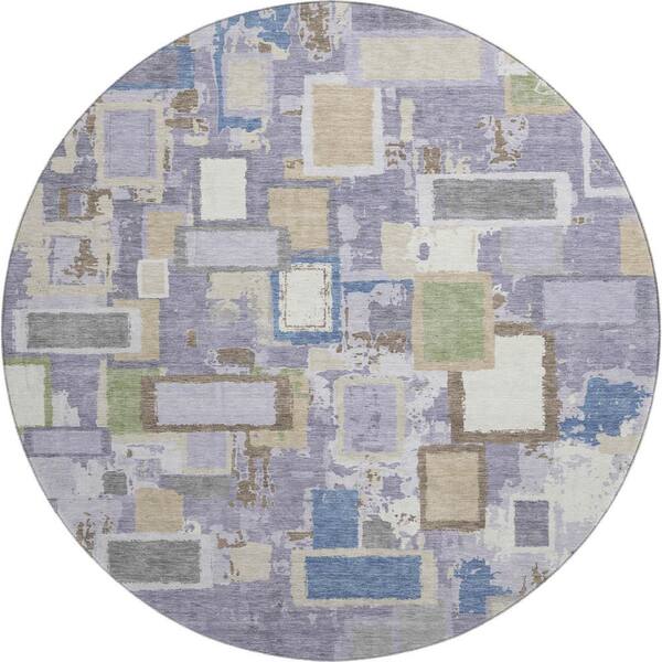 Mayfield Premium Machine Washable Abstract AMF2246 Purple 8 ft. x 8 ft. Round Rug