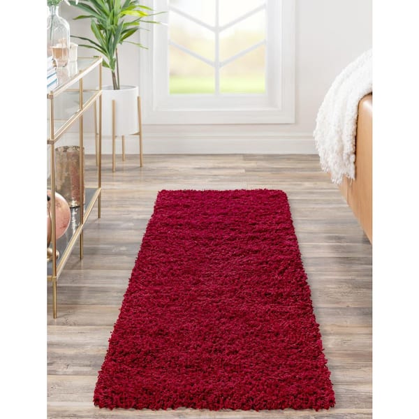 Solid Shag Cherry Red 16 ft. Runner Rug