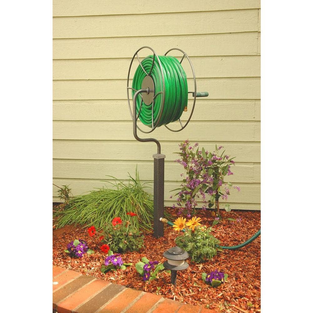 Gray Steel Free Standing 360 Degree Swivel Hose Reel