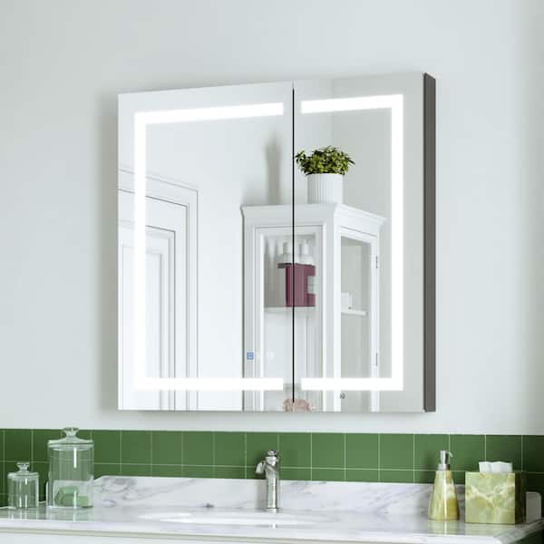 36 in. W x 36 in. H Dimmable LED Recessed/Surface Mount Rectangular Aluminum Medicine Cabinet with Mirror