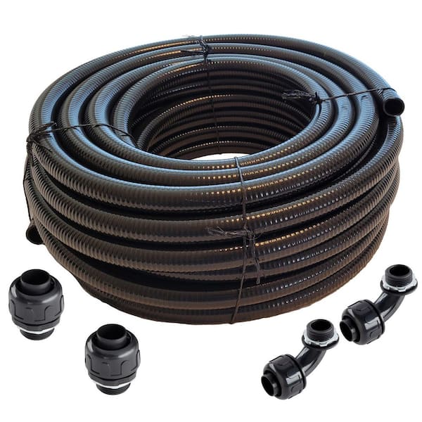 HYDROMAXX 1/2 in. x 25 ft. Black Non Metallic Flexible Liquid Tight Electrical Conduit with Fittings