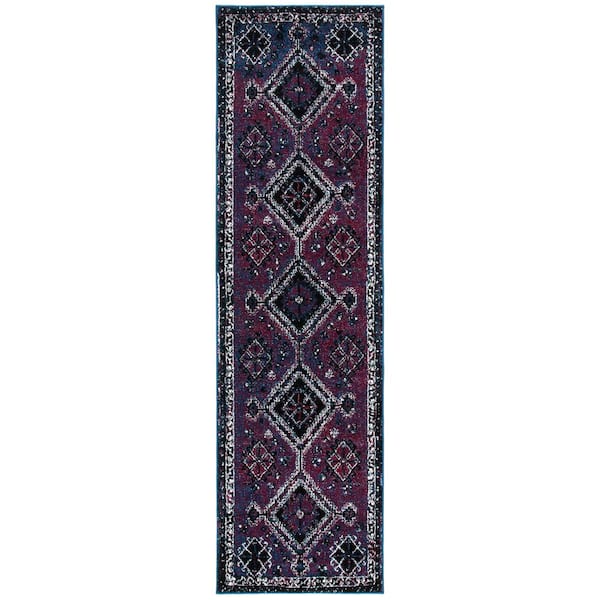 SAFAVIEH Vintage Hamadan Purple/Black 2 ft. x 8 ft. Border Geometric Runner Rug