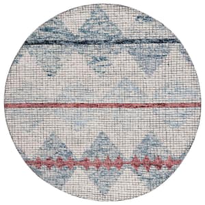 Abstract Ivory/Blue 6 ft. x 6 ft. Aztec Tile Round Area Rug