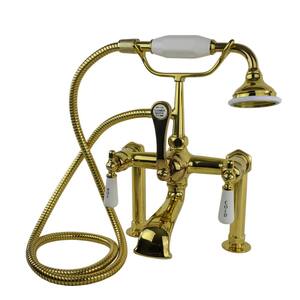 Traditional 2-Handle Tub Deck-Mount Roman Tub Faucet with Hand Shower in Polished Brass