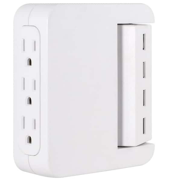 GE 3-Outlet 4 USB Swivel Charging Station, White
