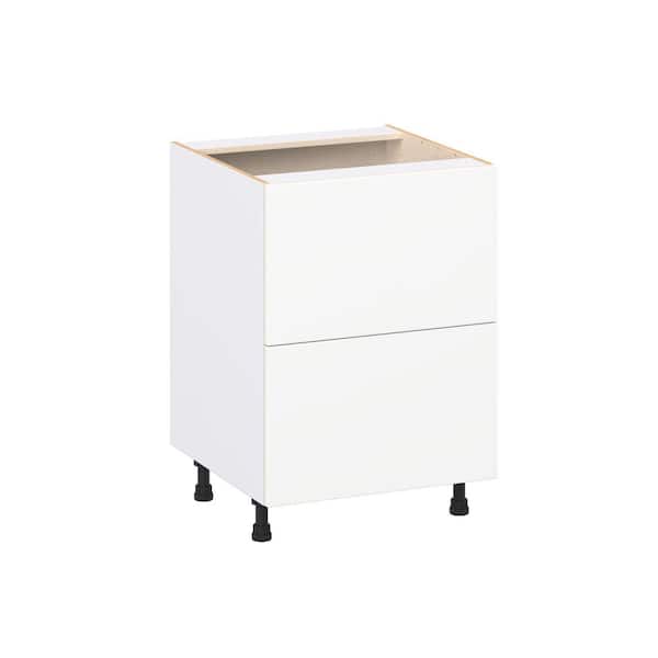 J COLLECTION Timberline 24 in. W x 24 in. D x 34.5 in. H Assembled Slab Drawer Base Kitchen Cabinet in Bright White with 2-Drawers