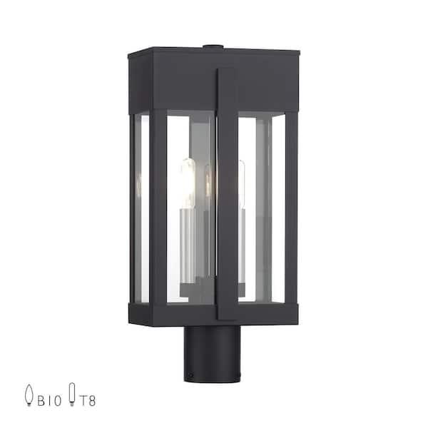 Berksford 18.5 in. 2-Light Black Cast Brass Hardwired Outdoor Rust Resistant Post Light with No Bulbs Included