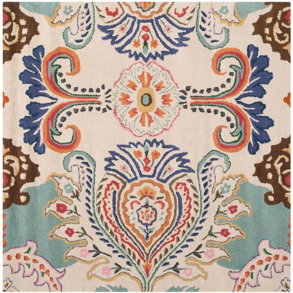 SAFAVIEH Bella Ivory/Blue 7 Ft. X 7 Ft. Square Floral Area Rug BEL118A ...