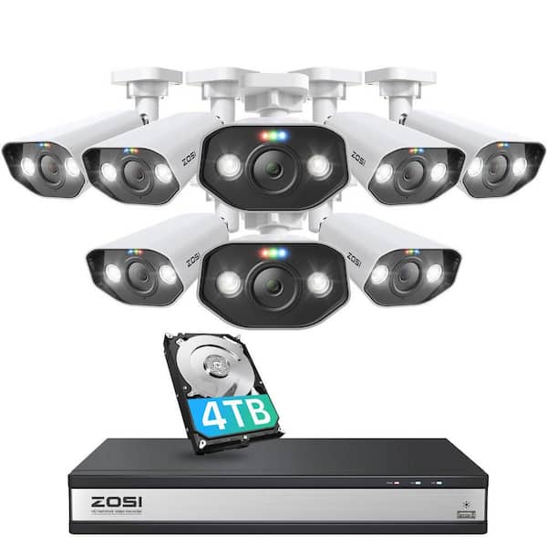 4K 16-Channel 8MP PoE 4TB NVR Security Camera System with 8 Wired Spotlight Cameras, Person Vehicle Detection