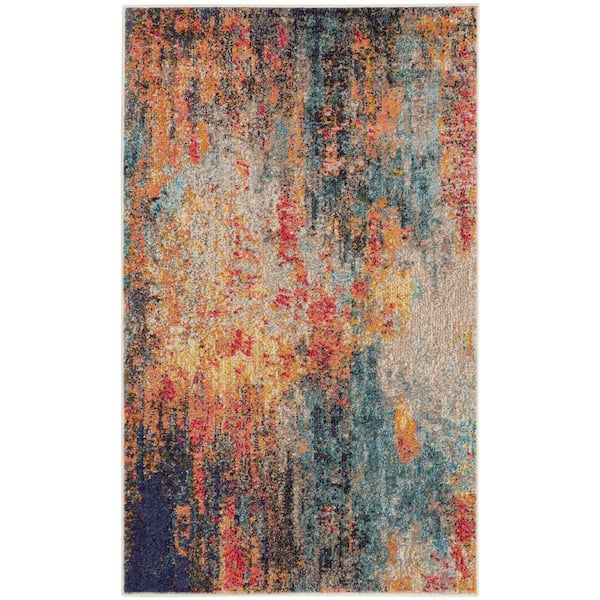 Nourison Celestial Multicolor 3 ft. x 5 ft. Abstract Contemporary Kitchen Area Rug