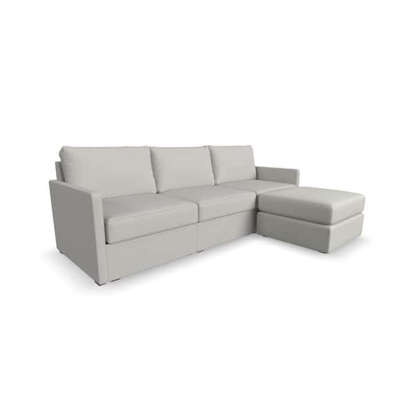 Flex 99 in. Straight Arm Flex Live Smart Performance Fabric Upholstered Sofa and Bumper Ottoman in Frost Light Gray