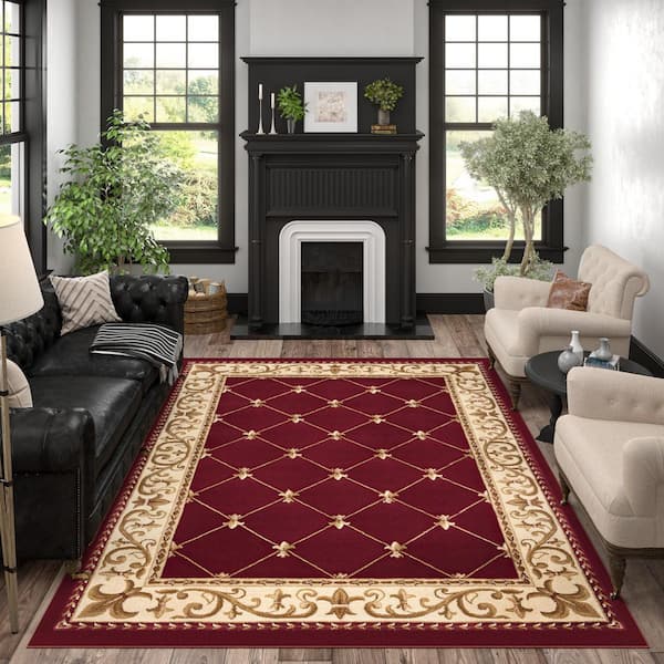 Sensation Border Red 8 ft. x 11 ft. Indoor Area Rug