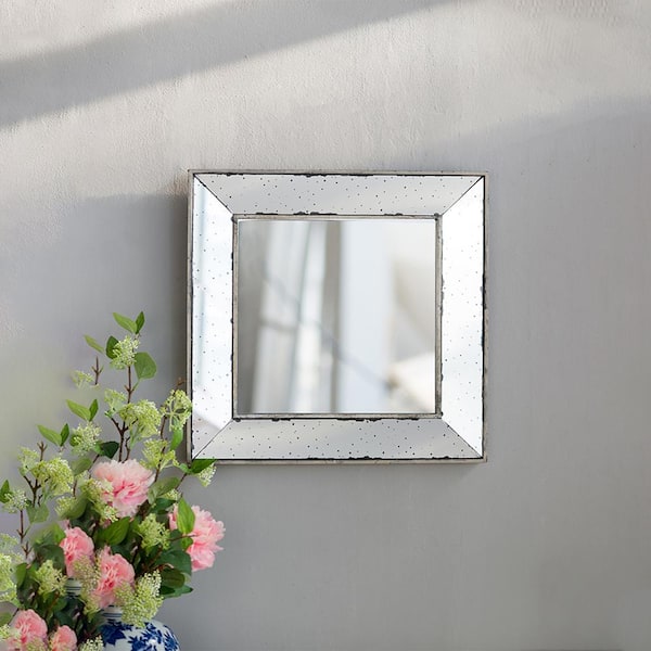 IDEAGLE 18 in. W x 18 in. H Silver Square Framed Wall Mirror for Living Room, Entryway, Office, Bedroom, Hallway