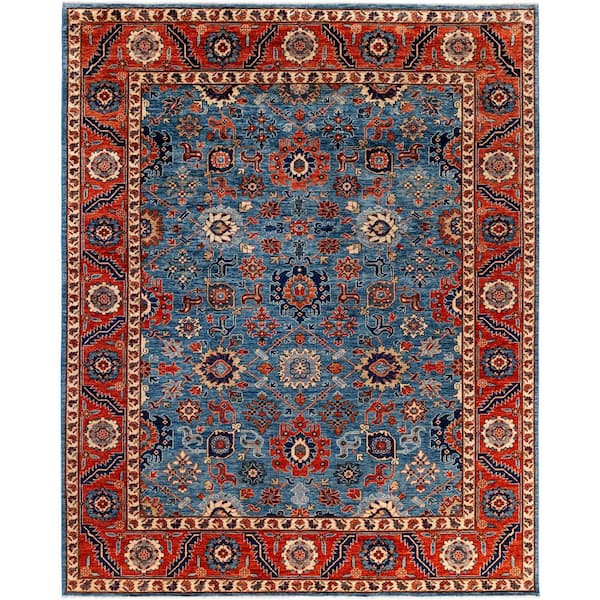 Serapi Light Blue 8 x 10 Tribal Wool Indoor Area Rug