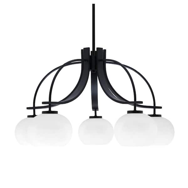 Unbranded Olympia 15.75 in. 5-Light Black Downlight Chandelier White Muslin Glass Shade
