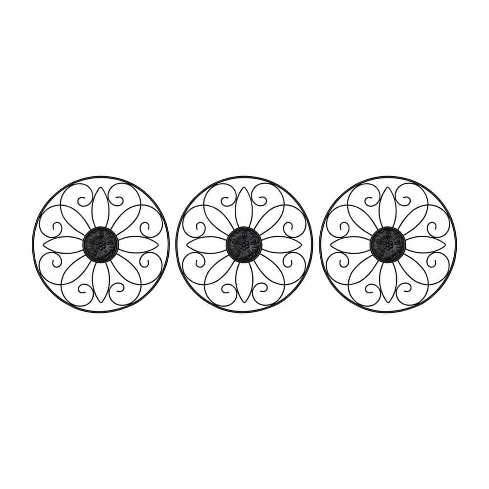 Stratton Home Decor Black Metal Medallion Wall Décor (Set of 3) S50148