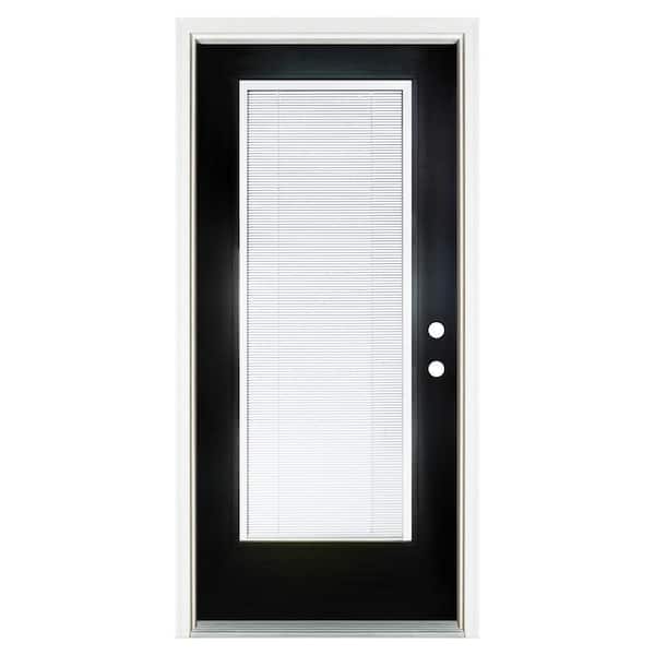 MP Doors 36 in. x 80 in. Left-Hand Inswing Full-Lite Blinds Glass Black Finished Fiberglass Prehung Front Door