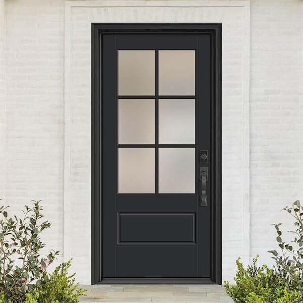 Performance Door System 36 in. x 80 in. VG 6-Lite Left-Hand Inswing Pearl Black Smooth Fiberglass Prehung Front Door