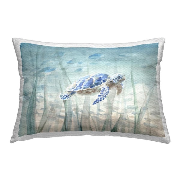 Stupell Industries Undersea Turtle Swim Blue Rectangular Outdoor Throw Pillow