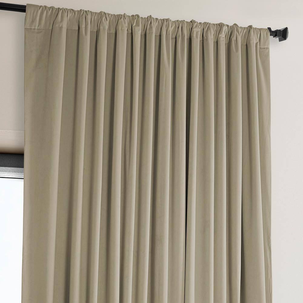 Light Beige Velvet Room Darkening Curtain Panel, 100W x 84L